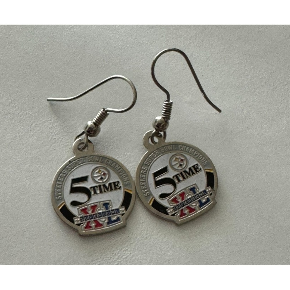 Pittsburgh Steelers 5 Time Super Bowl XL Champions Earrings Women s Dangle NFL‎